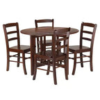 5pc Alamo Drop Leaf Dining Set with Ladder Back Chairs Wood/Walnut- Winsome: Round Table, 4-Point Leg Base