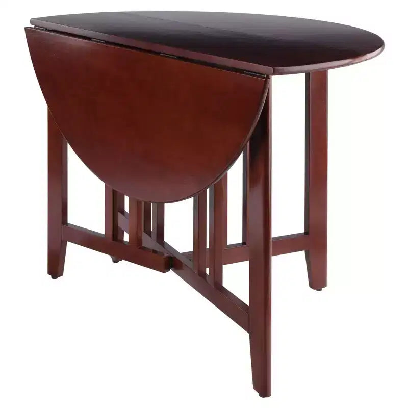 5pc Alamo Drop Leaf Dining Set with Ladder Back Chairs Wood/Walnut- Winsome: Round Table, 4-Point Leg Base