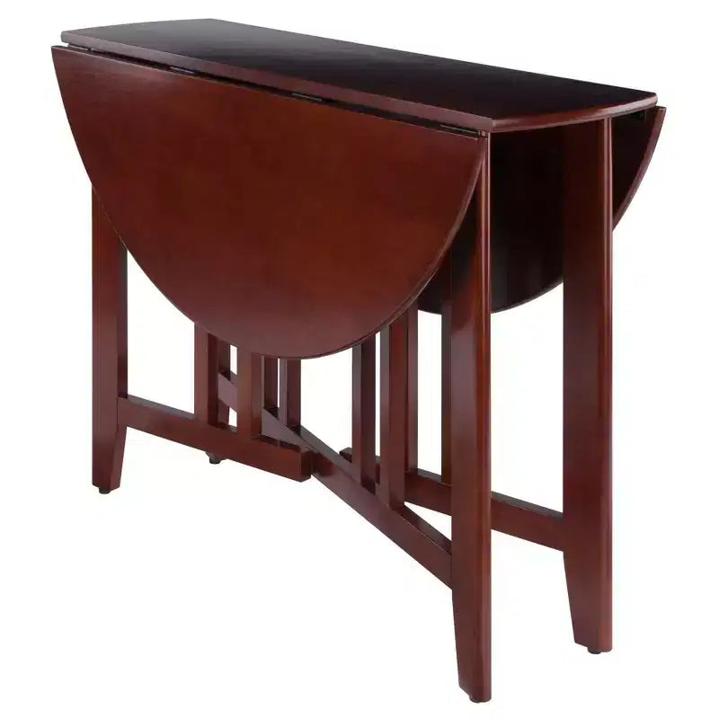 5pc Alamo Drop Leaf Dining Set with Ladder Back Chairs Wood/Walnut- Winsome: Round Table, 4-Point Leg Base