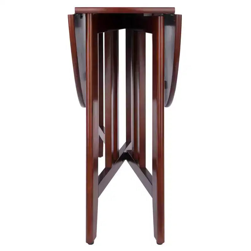 5pc Alamo Drop Leaf Dining Set with Ladder Back Chairs Wood/Walnut- Winsome: Round Table, 4-Point Leg Base