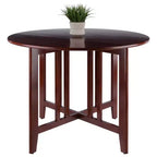 5pc Alamo Drop Leaf Dining Set with Ladder Back Chairs Wood/Walnut- Winsome: Round Table, 4-Point Leg Base