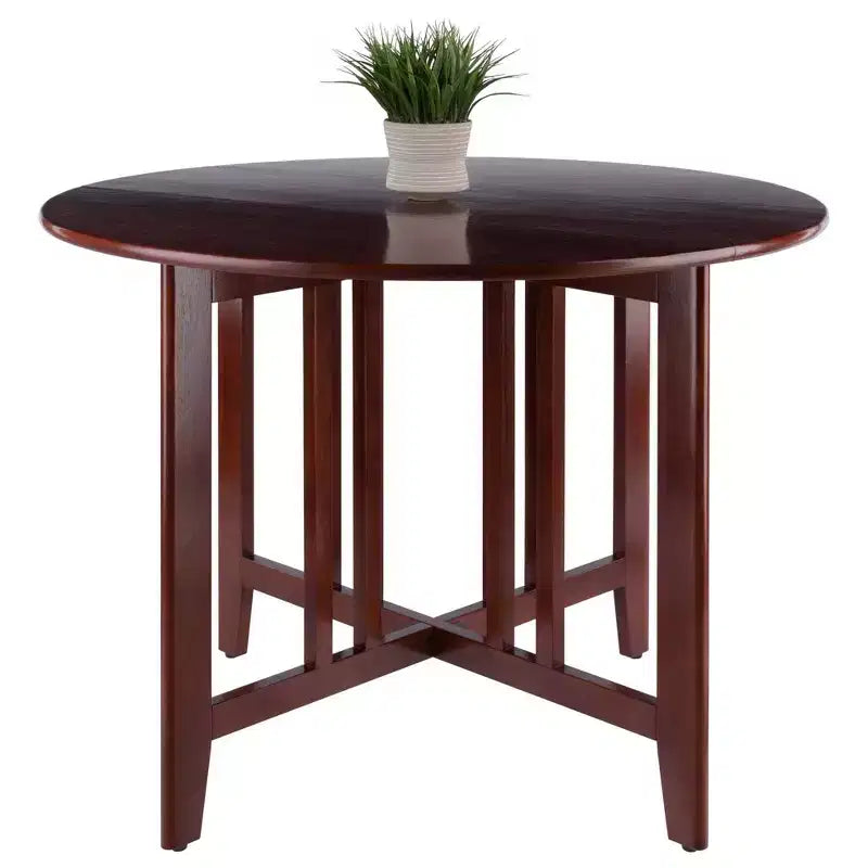 5pc Alamo Drop Leaf Dining Set with Ladder Back Chairs Wood/Walnut- Winsome: Round Table, 4-Point Leg Base