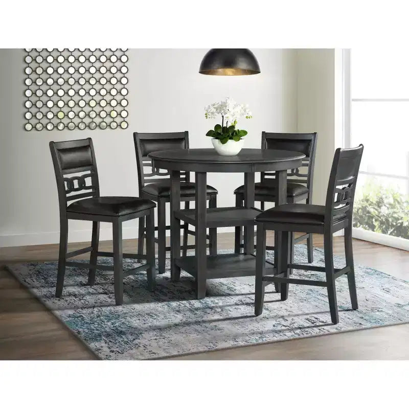 5pc Taylor Counter Height Dining Set with Shelf Base & Upholstered Chairs - Picket House Furnishings
