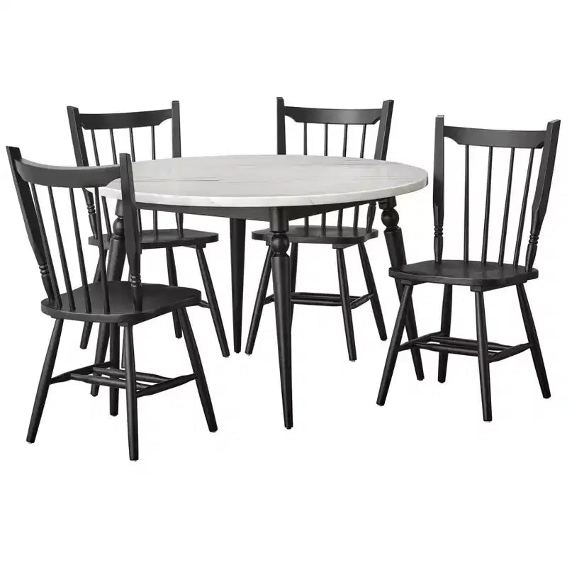 Lifestorey Bertona 5pc Faux 46" Marble Round Dining Set Black/Beige
