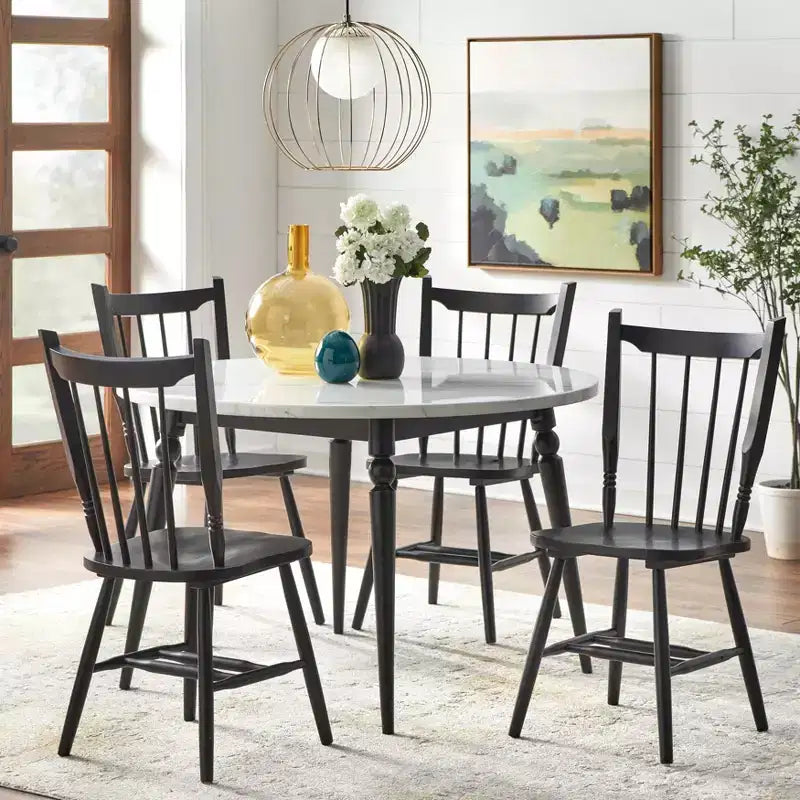 Lifestorey Bertona 5pc Faux 46" Marble Round Dining Set Black/Beige