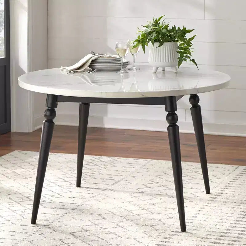 Lifestorey Bertona 5pc Faux 46" Marble Round Dining Set Black/Beige