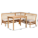 bali & pari 4pc Aina Rattan Dining Nook Set White/Light Honey/Oak Brown: Bohemian Style, Padded Seat, Rubberwood Frame