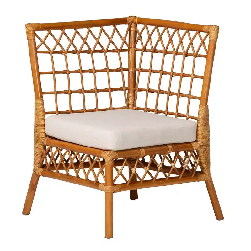 bali & pari 4pc Aina Rattan Dining Nook Set White/Light Honey/Oak Brown: Bohemian Style, Padded Seat, Rubberwood Frame