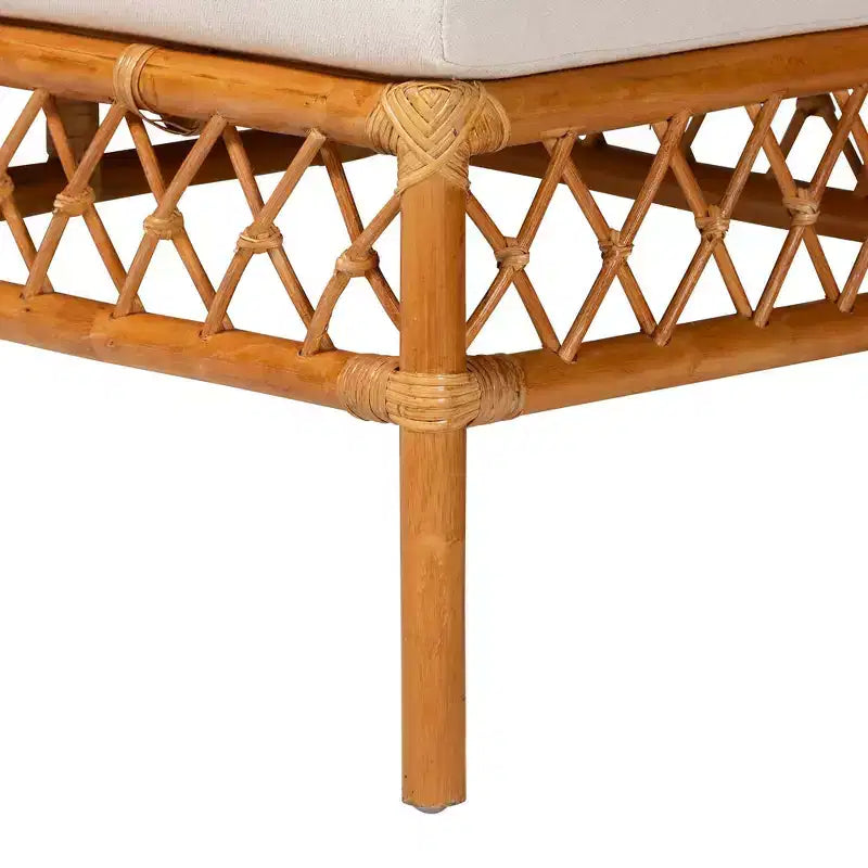 bali & pari 4pc Aina Rattan Dining Nook Set White/Light Honey/Oak Brown: Bohemian Style, Padded Seat, Rubberwood Frame
