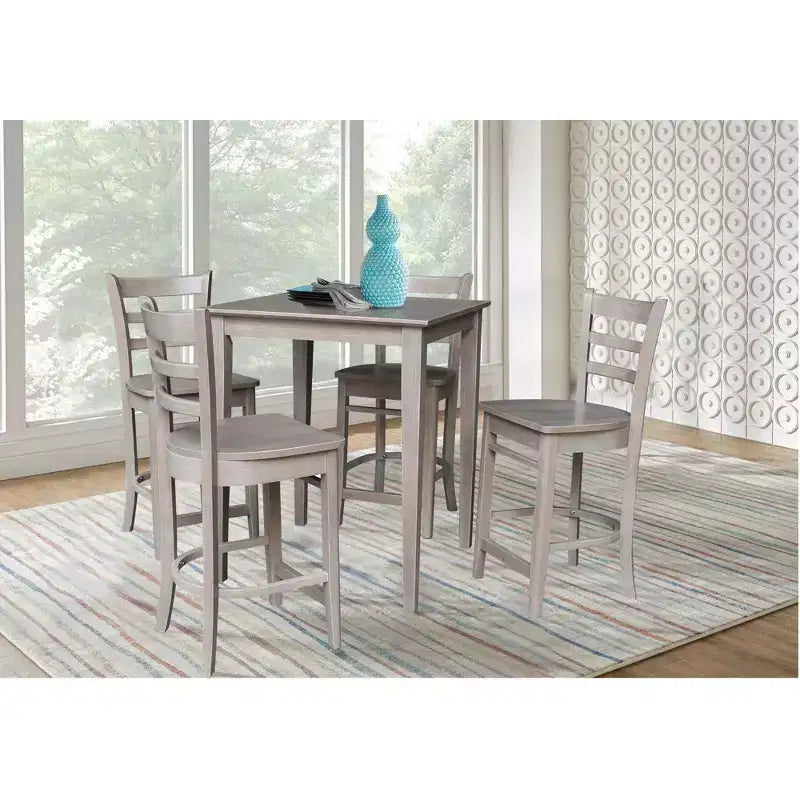 30"x30" Counter Height Dining Set with 4 Emily Stools Washed Gray/Taupe - International Concepts