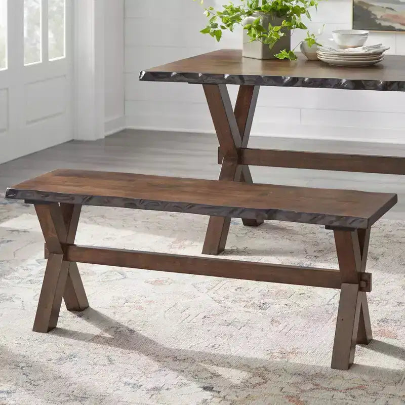 Buylateral 3-delige Mandeville-eetkamerset van massief hout met natuurlijke rand, bruin