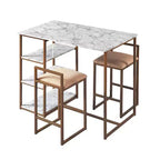 Teamson Home Marmo Breakfast Table Dining Set with Faux Marble Top Brass: 3-Piece, Modern Style, Lacquered Finish, Upholstered Stools