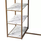 Teamson Home Marmo Breakfast Table Dining Set with Faux Marble Top Brass: 3-Piece, Modern Style, Lacquered Finish, Upholstered Stools