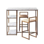 Teamson Home Marmo Breakfast Table Dining Set with Faux Marble Top Brass: 3-Piece, Modern Style, Lacquered Finish, Upholstered Stools
