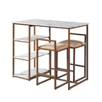 Teamson Home Marmo Breakfast Table Dining Set with Faux Marble Top Brass: 3-Piece, Modern Style, Lacquered Finish, Upholstered Stools