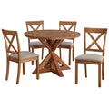 Buylateral 5pc Crenshaw Round Dining Set with Linen Cushion Chairs Driftwood : Solid Rubberwood, Linen Cushion Chairs