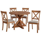 Buylateral 5pc Crenshaw Round Dining Set with Linen Cushion Chairs Driftwood : Solid Rubberwood, Linen Cushion Chairs