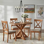 Buylateral 5pc Crenshaw Round Dining Set with Linen Cushion Chairs Driftwood : Solid Rubberwood, Linen Cushion Chairs