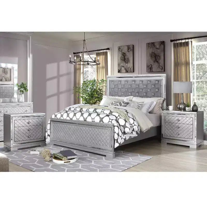 3pc Queen Tenaya Bed with 2 Nightstands Set Silver/Gray - HOMES: Inside + Out
