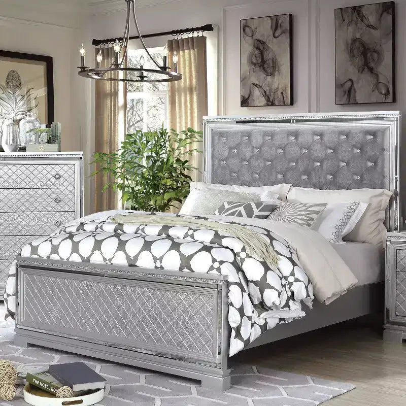 3pc Queen Tenaya Bed with 2 Nightstands Set Silver/Gray - HOMES: Inside + Out