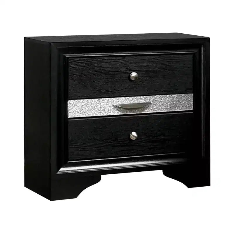 2pc Queen Whether by Bed with Nightstand Black - miBasics: Modern Luxury Bedroom Set, Built-In Drawer, Anti-Tip Hardware