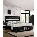 2pc Queen Whether by Bed with Nightstand Black - miBasics: Modern Luxury Bedroom Set, Built-In Drawer, Anti-Tip Hardware