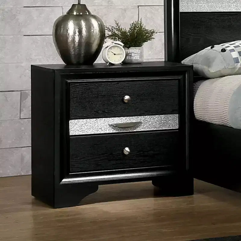 2pc Queen Whether by Bed with Nightstand Black - miBasics: Modern Luxury Bedroom Set, Built-In Drawer, Anti-Tip Hardware