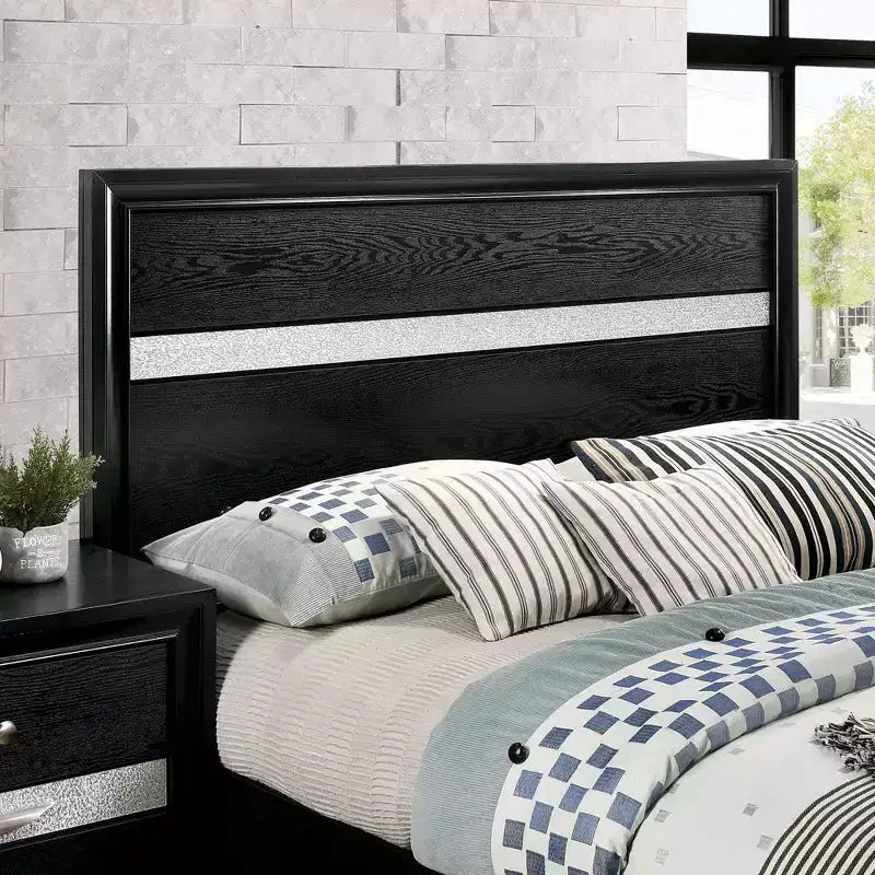 2pc Queen Whether by Bed with Nightstand Black - miBasics: Modern Luxury Bedroom Set, Built-In Drawer, Anti-Tip Hardware