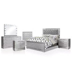 6pc California King Tenaya Bedroom Set Silver/Gray - HOMES: Inside + Out: Glamorous Design, Mirrored Trim, Button Tufted