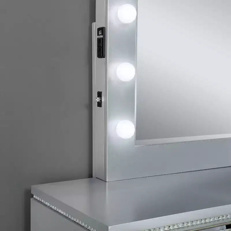 6pc California King Tenaya Bedroom Set Silver/Gray - HOMES: Inside + Out: Glamorous Design, Mirrored Trim, Button Tufted