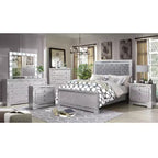 6pc California King Tenaya Bedroom Set Silver/Gray - HOMES: Inside + Out: Glamorous Design, Mirrored Trim, Button Tufted