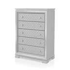 6pc California King Tenaya Bedroom Set Silver/Gray - HOMES: Inside + Out: Glamorous Design, Mirrored Trim, Button Tufted