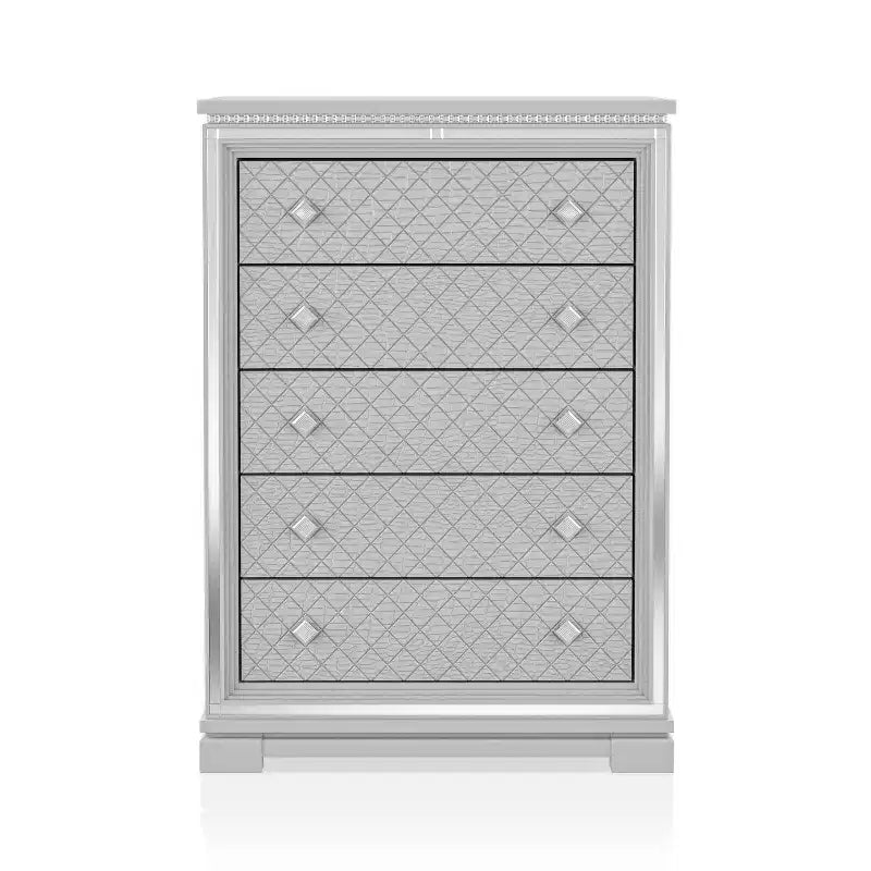 6pc California King Tenaya Bedroom Set Silver/Gray - HOMES: Inside + Out: Glamorous Design, Mirrored Trim, Button Tufted