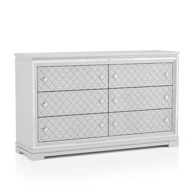 6pc California King Tenaya Bedroom Set Silver/Gray - HOMES: Inside + Out: Glamorous Design, Mirrored Trim, Button Tufted