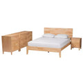 Baxton Studio Queen 4pc Hosea Carved Honeycomb Bedroom Set Natural