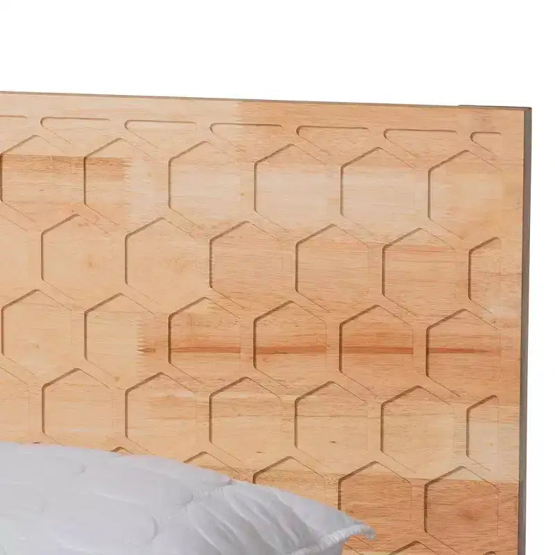 Baxton Studio Queen 4pc Hosea Carved Honeycomb Bedroom Set Natural