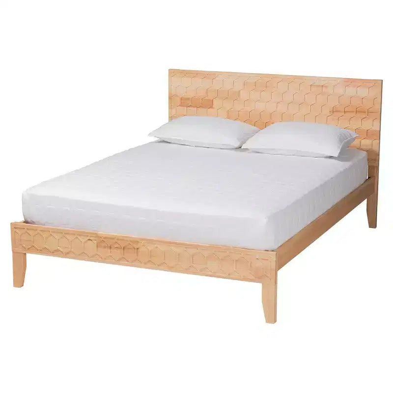Baxton Studio Queen 4pc Hosea Carved Honeycomb Bedroom Set Natural