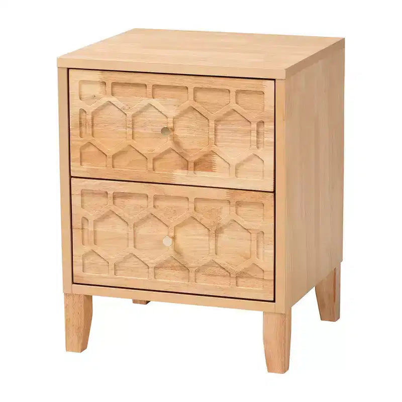 Baxton Studio Queen 4pc Hosea Carved Honeycomb Bedroom Set Natural