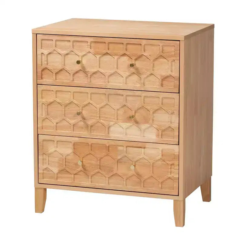 Baxton Studio Queen 4pc Hosea Carved Honeycomb Bedroom Set Natural