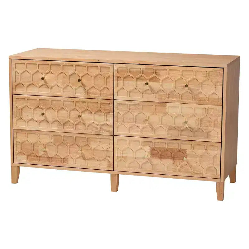 Baxton Studio Queen 4pc Hosea Carved Honeycomb Bedroom Set Natural