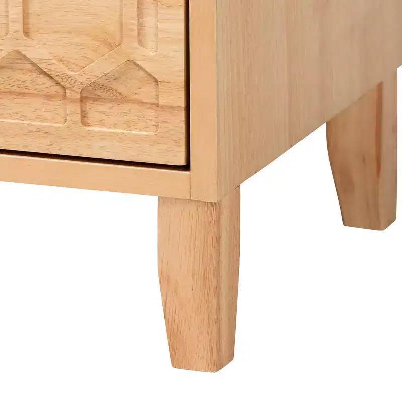 Baxton Studio Queen 4pc Hosea Carved Honeycomb Bedroom Set Natural
