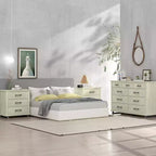 Festivo 3pc Contemporary 9 Drawer Dresser and 3 Drawer Nightstand Set Saw Cut Off-White: MDF, Metal Legs, Anti-Tip