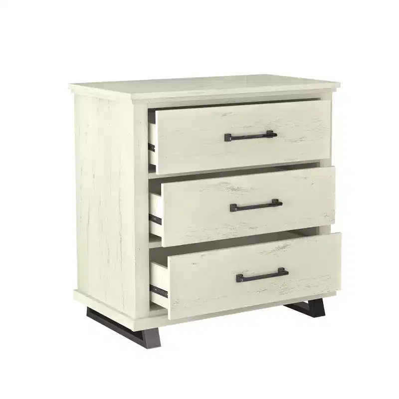 Festivo 3pc Contemporary 9 Drawer Dresser and 3 Drawer Nightstand Set Saw Cut Off-White: MDF, Metal Legs, Anti-Tip