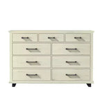 Festivo 3pc Contemporary 9 Drawer Dresser and 3 Drawer Nightstand Set Saw Cut Off-White: MDF, Metal Legs, Anti-Tip