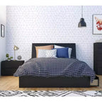3pc Full Epik Bedroom Set with Headboard Extension Panels Black - Nexera: Modern Contemporary Style, Includes Nightstand