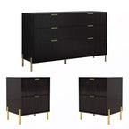 Festivo 3pc Modern Elegance 2 Drawer Nightstands and 6 Drawer Dresser Set Black