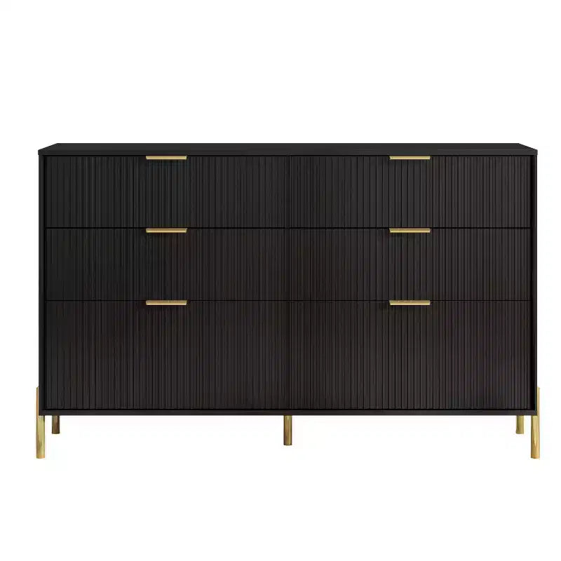 Festivo 3pc Modern Elegance 2 Drawer Nightstands and 6 Drawer Dresser Set Black