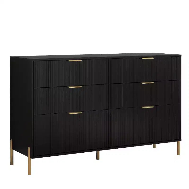 Festivo 3pc Modern Elegance 2 Drawer Nightstands and 6 Drawer Dresser Set Black