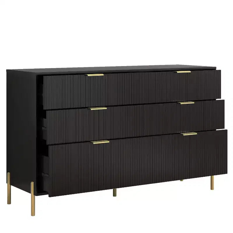 Festivo 3pc Modern Elegance 2 Drawer Nightstands and 6 Drawer Dresser Set Black