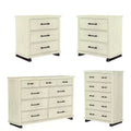 Festivo 4pc Contemporary Bedroom Chest Dresser and Nightstand Set Saw Cut Off-White: Includes Storage & Horizontal Dresser